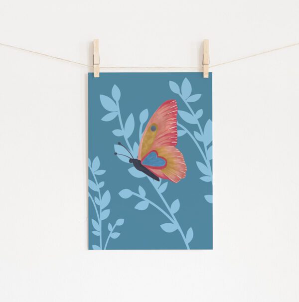 Poster Borboleta coração azul • Mandarine Design