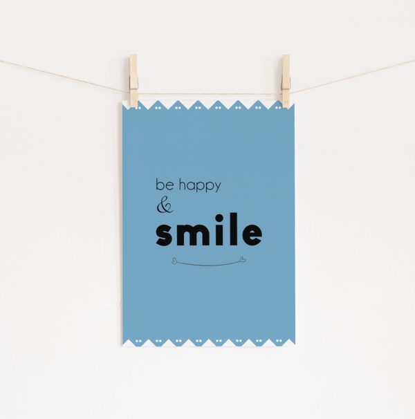 Poster be happy azul • Mandarine Design