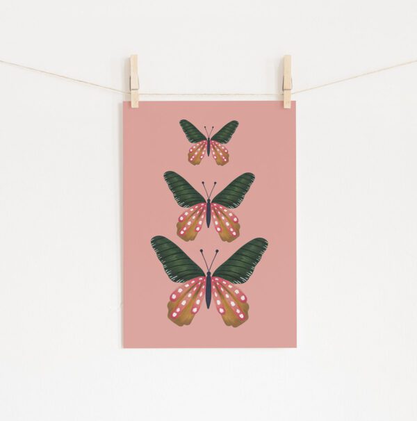 Poster trio borboletas coral • Mandarine Design