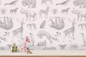 Papel de parede Antique Animals Cinza